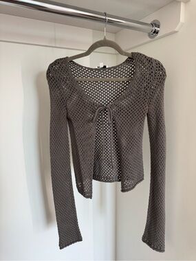 Front-tie Crochet Sweater - Grey